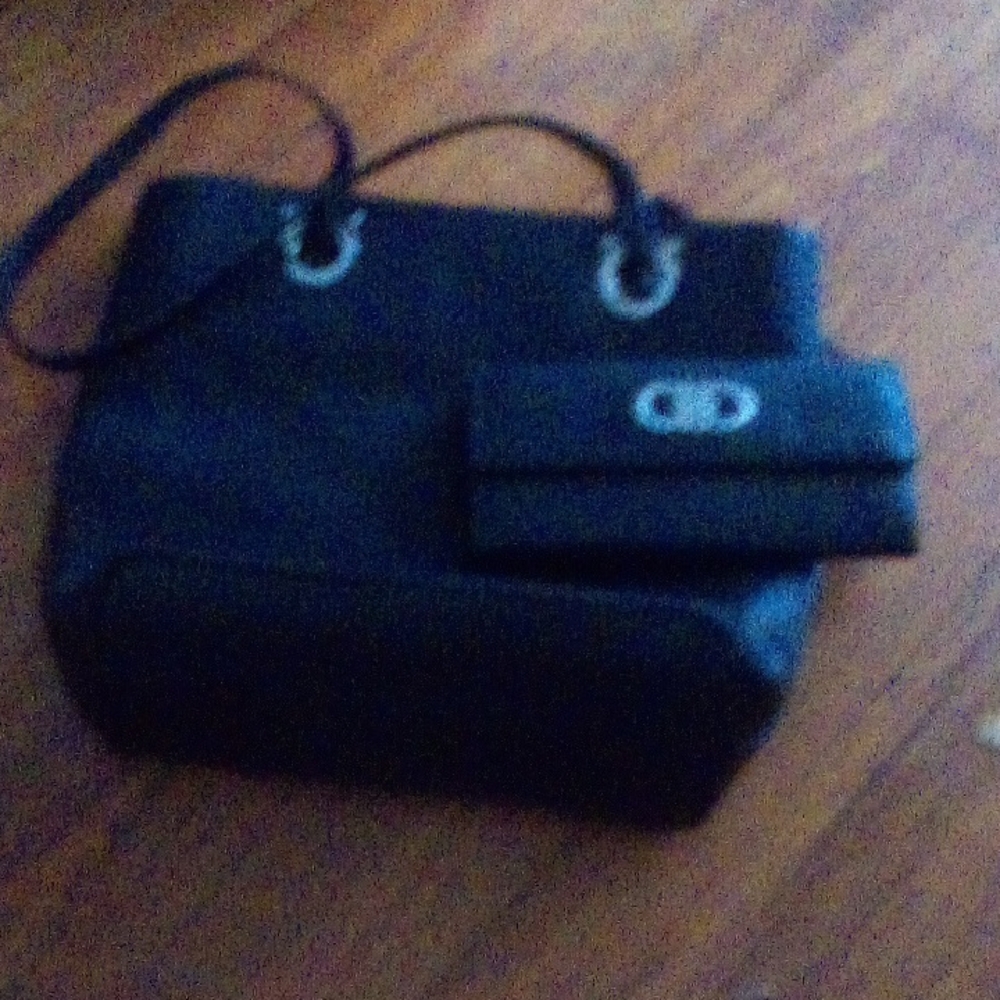 Authentic Ferragamo Black Tote Bag with Matching Wallet